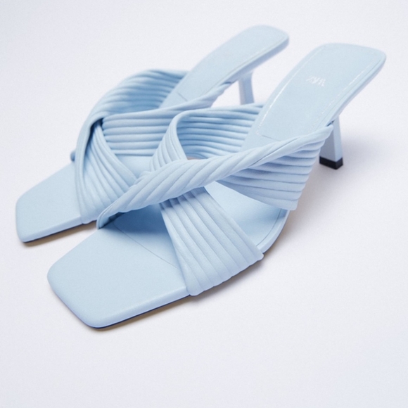 Zara Blue Heeled Cross Strap Sandals